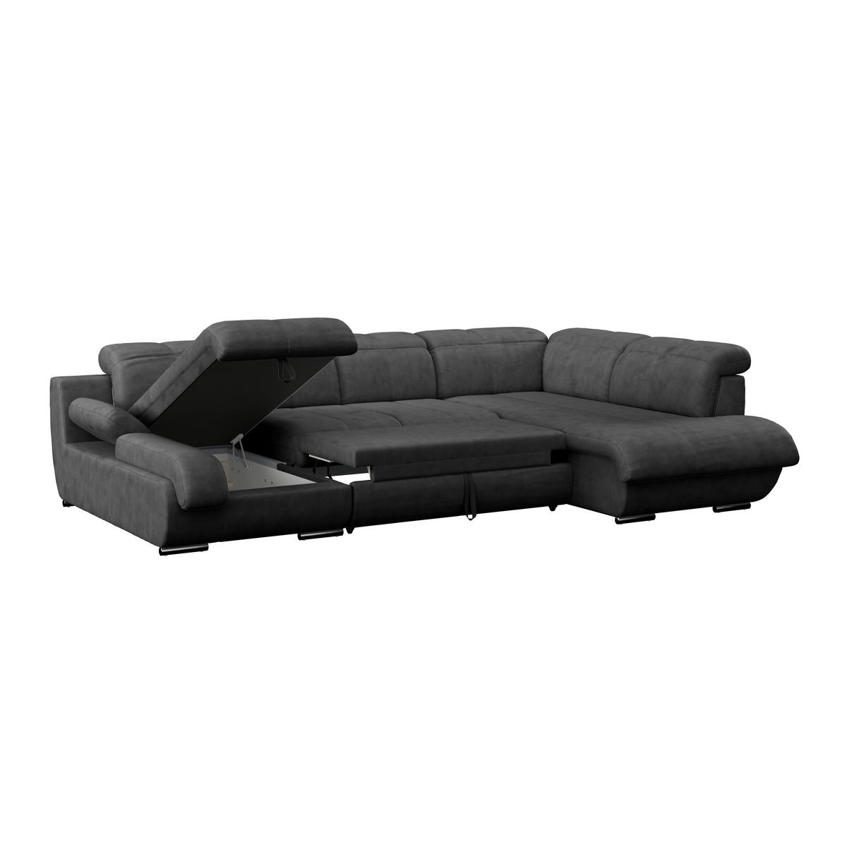 WOHNLANDSCHAFT in Mikrofaser Anthrazit  - Chromfarben/Dunkelgrau, Modern, Textil/Metall (184/345/228cm) - MID.YOU