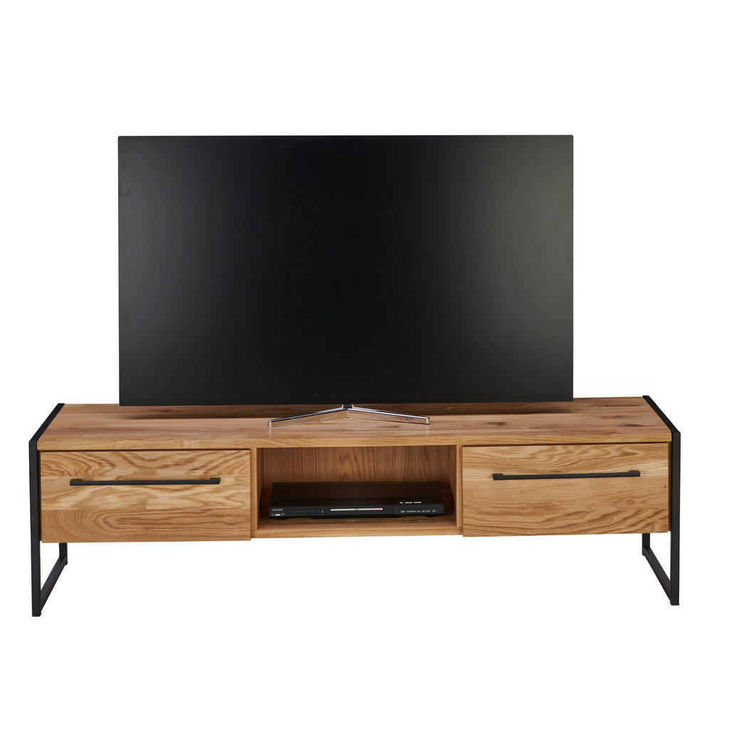 Thumbnail - Lomoco Tv-Element, Schwarz, Eiche, Metall, Eiche, massiv, 2 Schublade(n) Schubladen, 157x43x44 cm, Holzmöbel