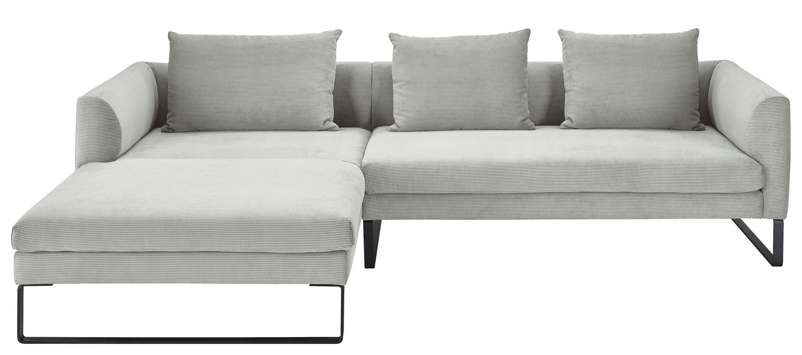 ECKSOFA in Feincord Hellgrau  - Hellgrau/Schwarz, Konventionell, Textil/Metall (178/284cm) - Hom`in