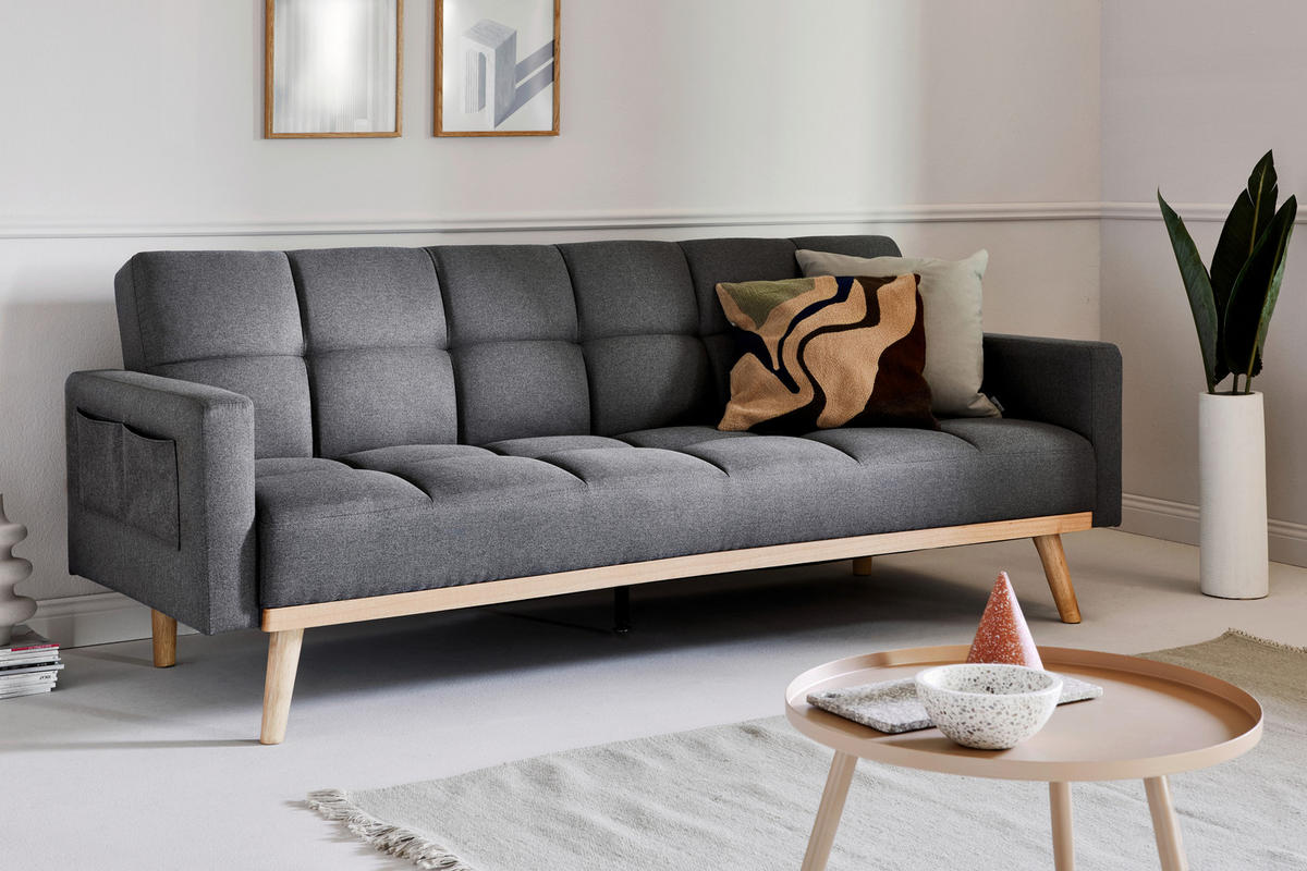 SCHLAFSOFA Webstoff Grau  - Eichefarben/Grau, MODERN, Holz/Textil (213/83/83cm) - Livetastic