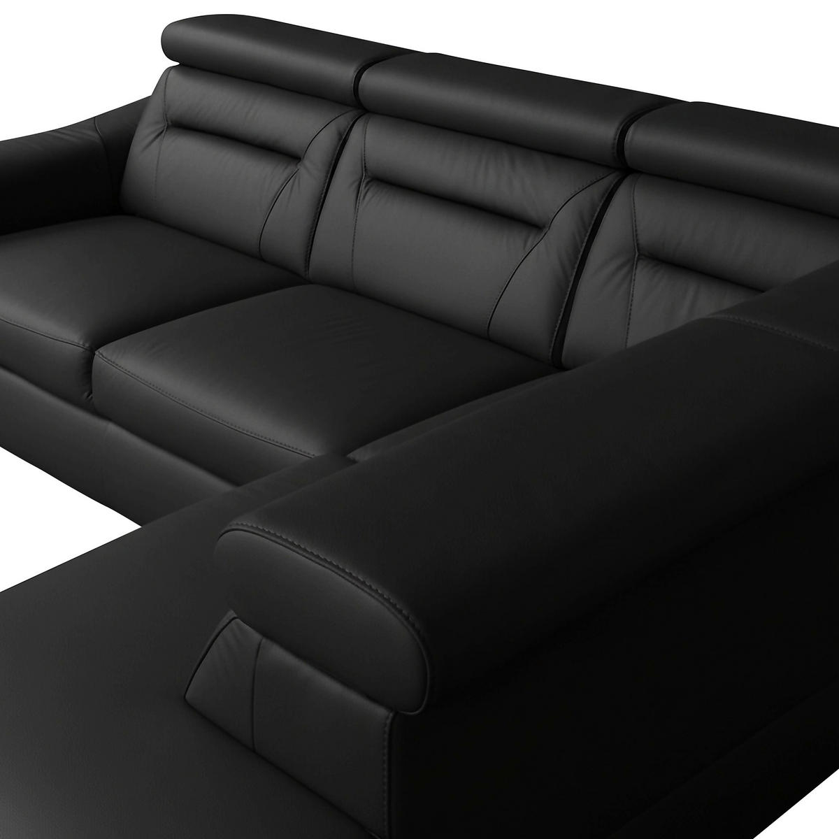 ECKSOFA Schwarz Echtleder Lederlook Bettkasten, Schlaffunktion, Rücken echt, Kopfteilverstellung  - Wengefarben/Schwarz, Design, Leder/Holz (260/212cm) - Celina Home