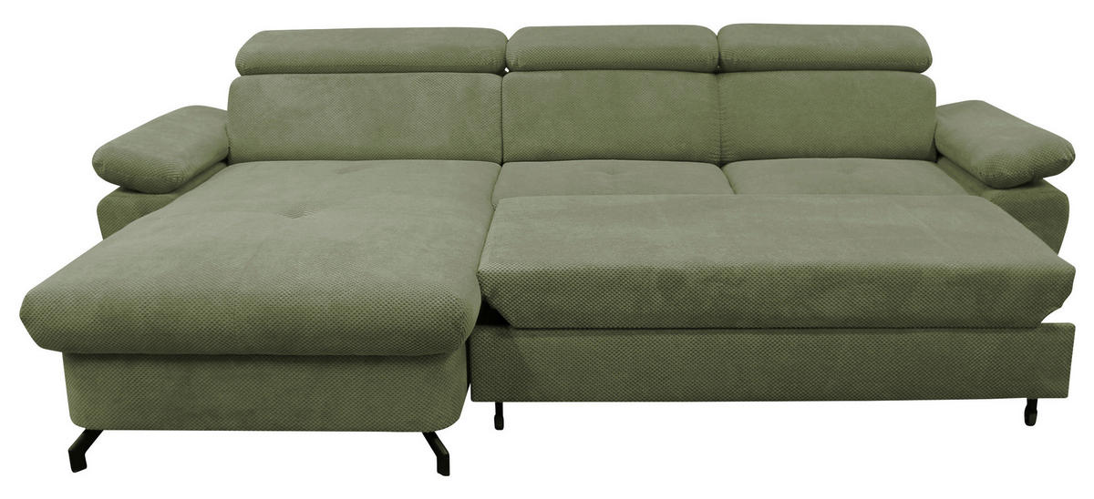 ECKSOFA OMEGA Grün Chenille Zierkissen, Bettkasten  - Schwarz/Grün, Design, Textil/Metall (186/280cm) - MID.YOU