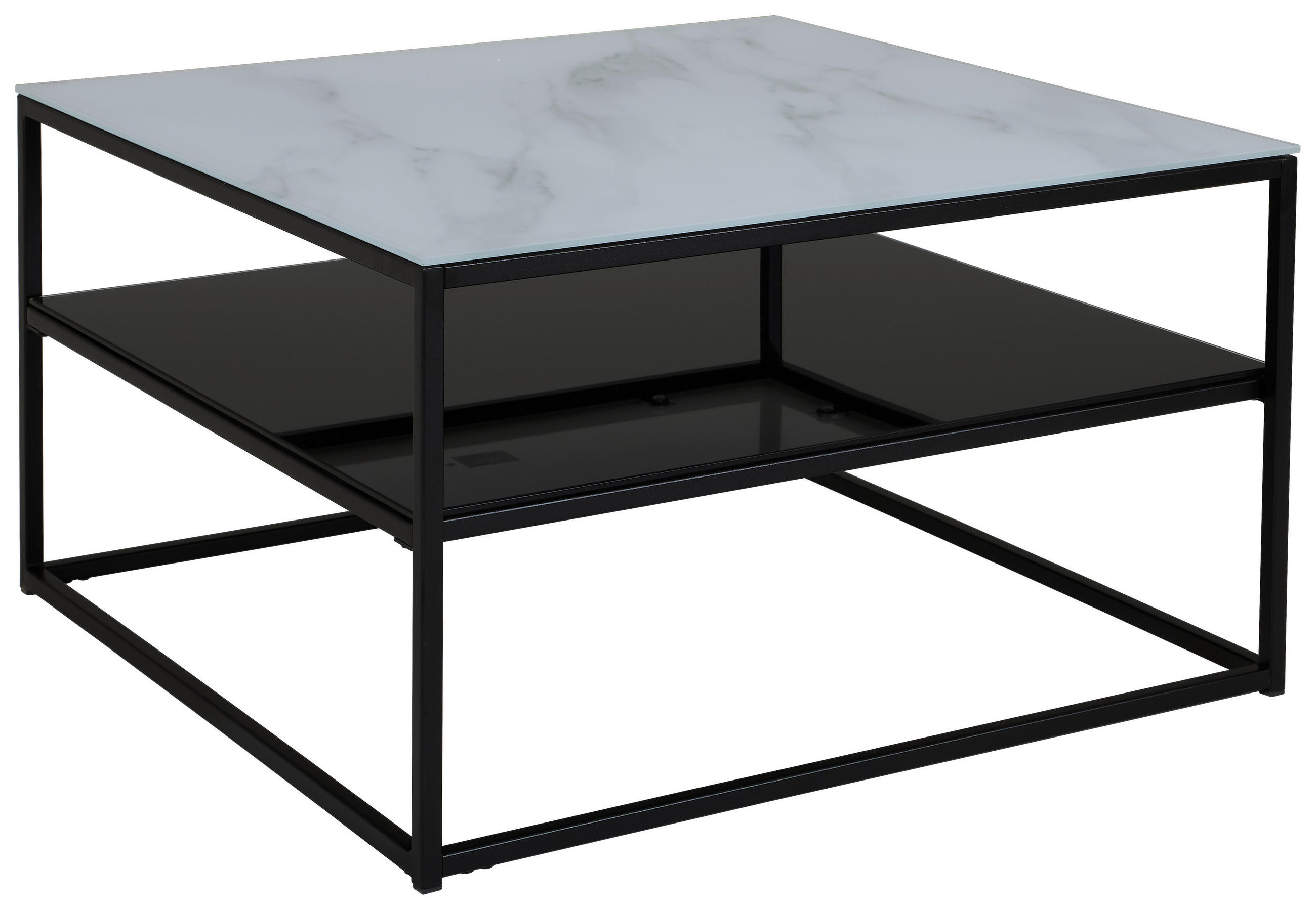 COUCHTISCH Klarglas 75/75/43 cm quadratisch Weiß, Schwarz  - Schwarz/Weiß, Design, Glas/Metall (75/75/43cm) - Livetastic