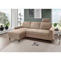 ECKSCHLAFSOFA in Chenille Hellbraun  - Hellbraun/Schwarz, MODERN, Holz/Textil (147/234cm) - Livetastic