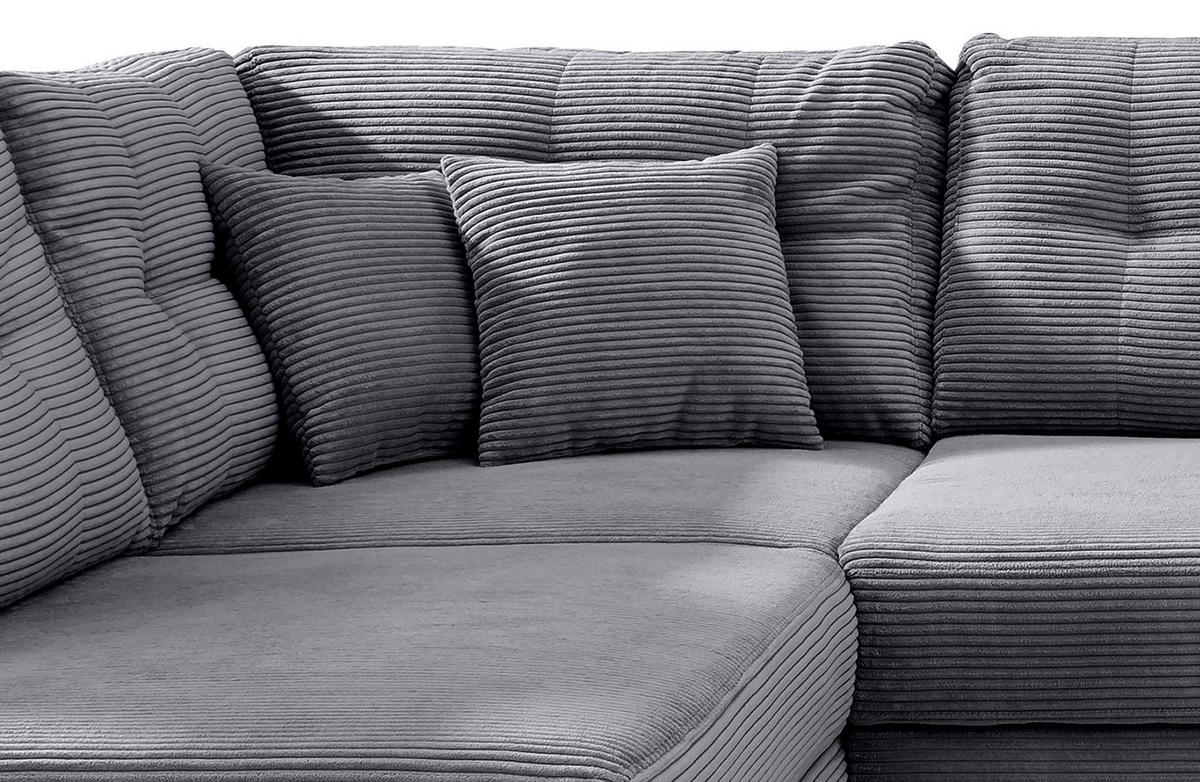 WOHNLANDSCHAFT in Cord Grau  - Naturfarben/Grau, Modern, Holz/Textil (206/338-352/176cm) - Livetastic
