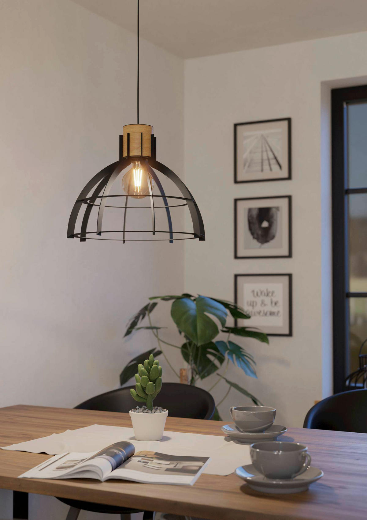 HÄNGELEUCHTE 41,5/110 cm  - Schwarz/Braun, KONVENTIONELL, Holz/Metall (41,5/110cm) - Eglo