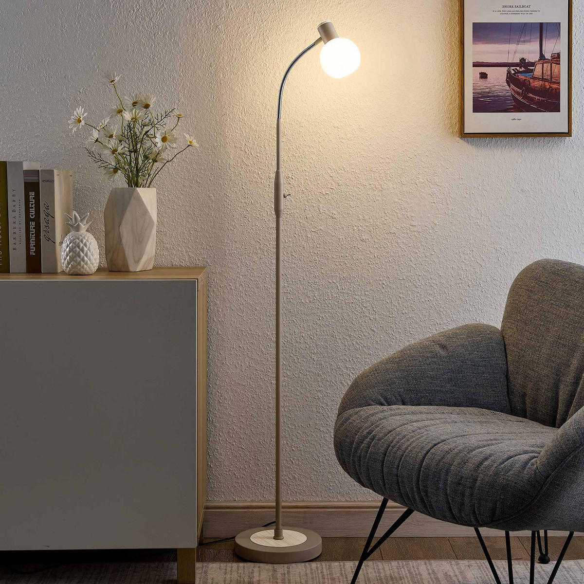 STEHLEUCHTE Merope 23/146 cm   - Sandfarben/Eschefarben, Basics, Glas/Metall (23/146cm) - Novel