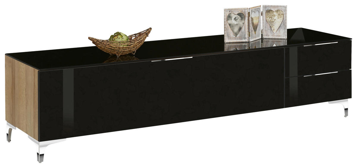 LOWBOARD  in 180/43/46 cm  - Chromfarben/Eichefarben, Design, Glas/Holzwerkstoff (180/43/46cm)