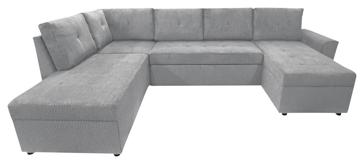 WOHNLANDSCHAFT in Cord Hellgrau  - Hellgrau/Schwarz, Design, Kunststoff/Textil (212/297/155cm) - MID.YOU