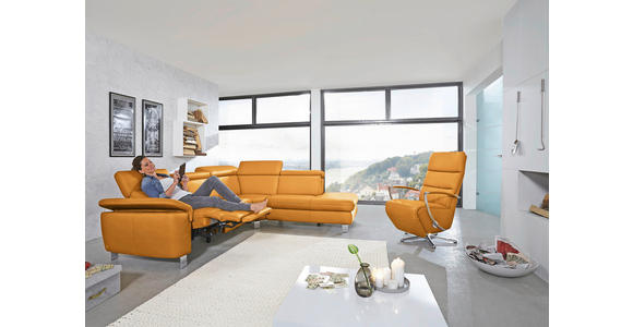 ECKSOFA in Echtleder Gelb  - Gelb/Alufarben, Design, Leder/Metall (239/271cm) - Cantus