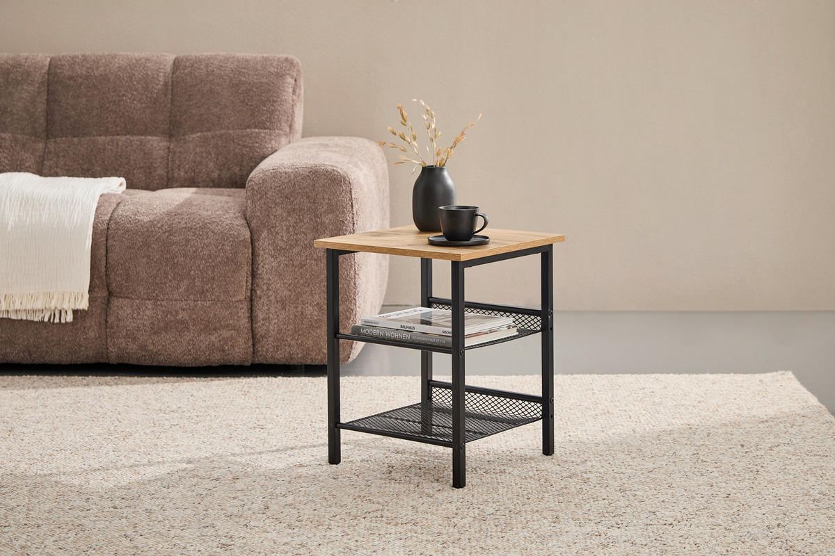 BEISTELLTISCH 40/40/50 cm Naturfarben, Schwarz quadratisch  - Schwarz/Naturfarben, Basics, Holzwerkstoff/Metall (40/40/50cm) - Xora