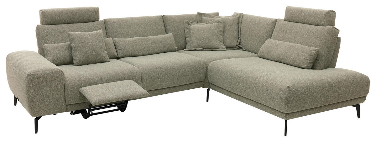 ECKSOFA Ottomane rechts  Grün Webstoff  - Schwarz/Grün, Design, Textil/Metall (300/239cm) - Musterring
