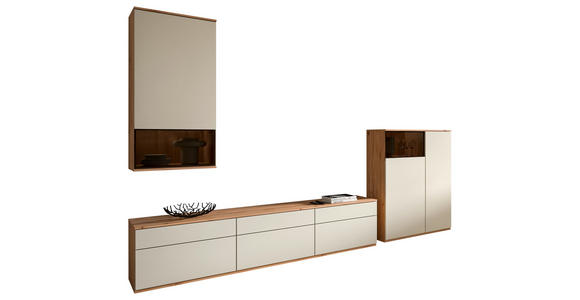 WOHNWAND  in Buchefarben, Beige  345/215/45 cm  - Beige/Buchefarben, KONVENTIONELL, Glas/Holzwerkstoff (345/215/45cm) - Venda