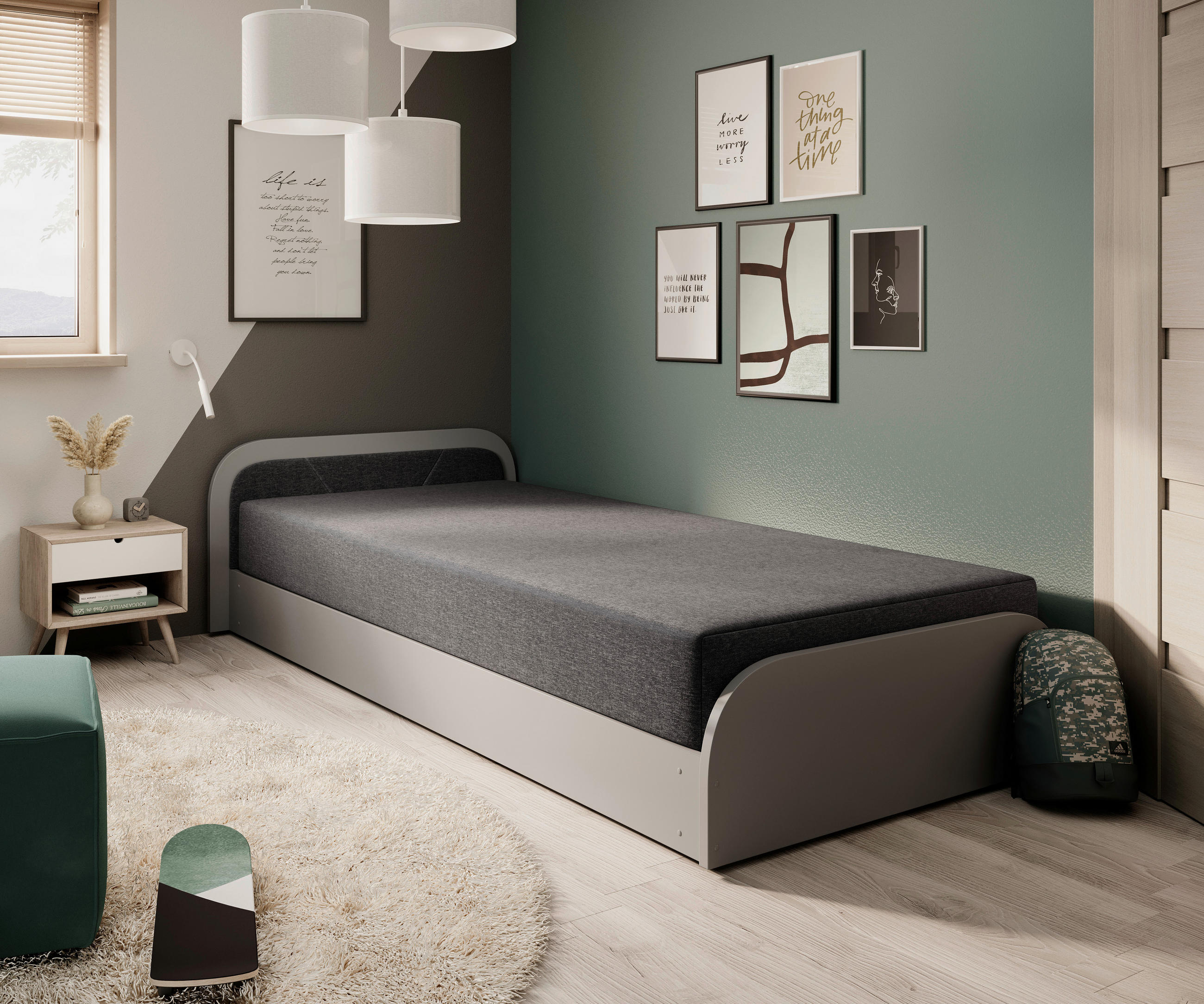 BETT 80/190 cm  in Grau   - Hellgrau/Schwarz, Modern, Holz/Kunststoff (80/190cm) - MID.YOU
