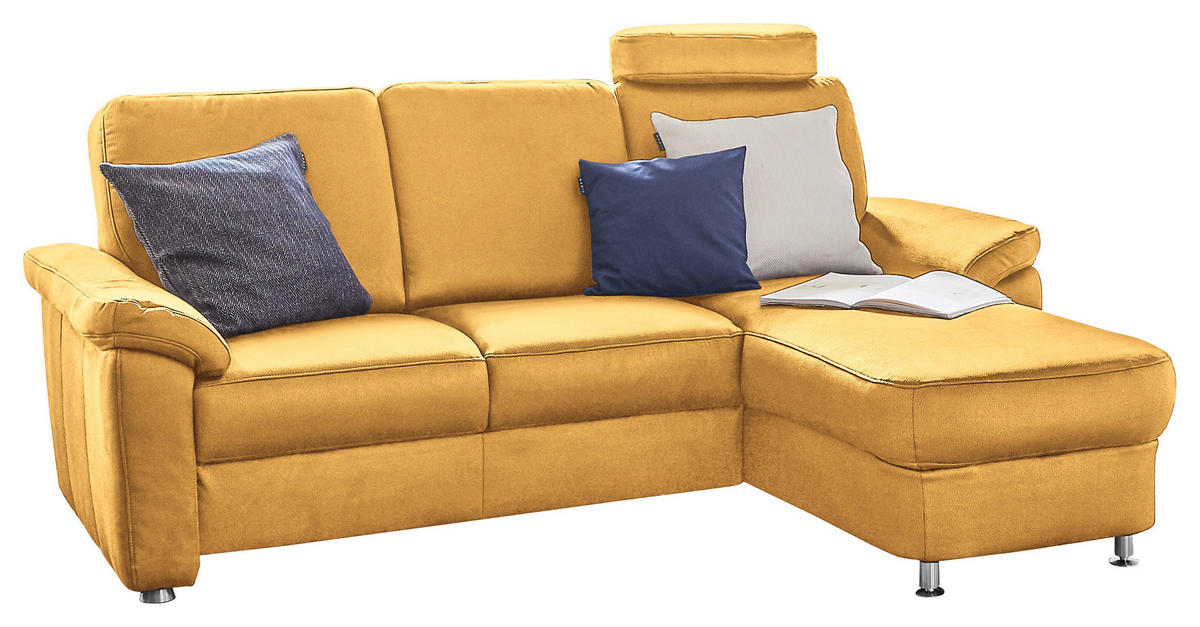 ECKSOFA in Flachgewebe Currygelb  220/163 cm  - Chromfarben/Currygelb, KONVENTIONELL, Textil/Metall (220/163cm) - Beldomo System