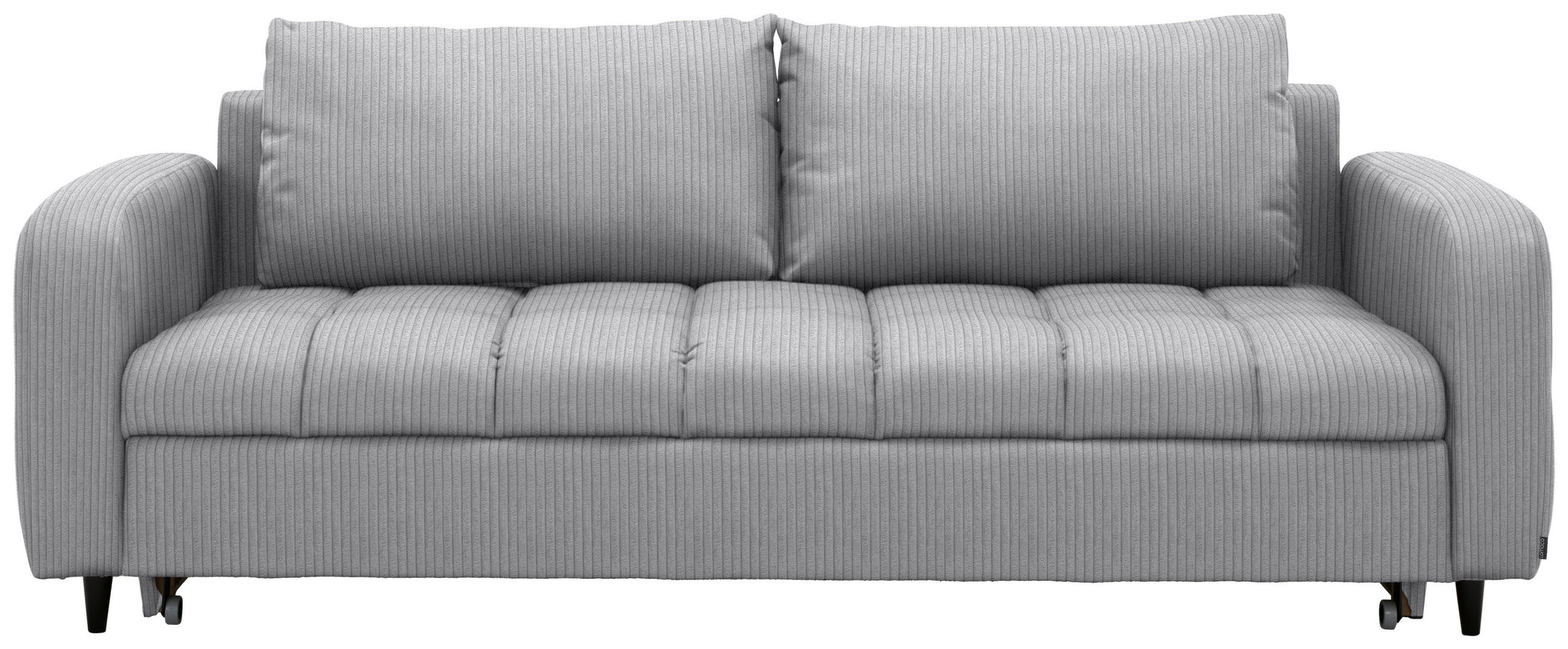 SCHLAFSOFA Cord, Velours Hellgrau Stoffauswahl, Bettfunktion erhältlich, Rücken echt, Armteil links, Armteil rechts  - Hellgrau/Schwarz, Design, Holz/Textil (236/88/101cm) - Lomoco