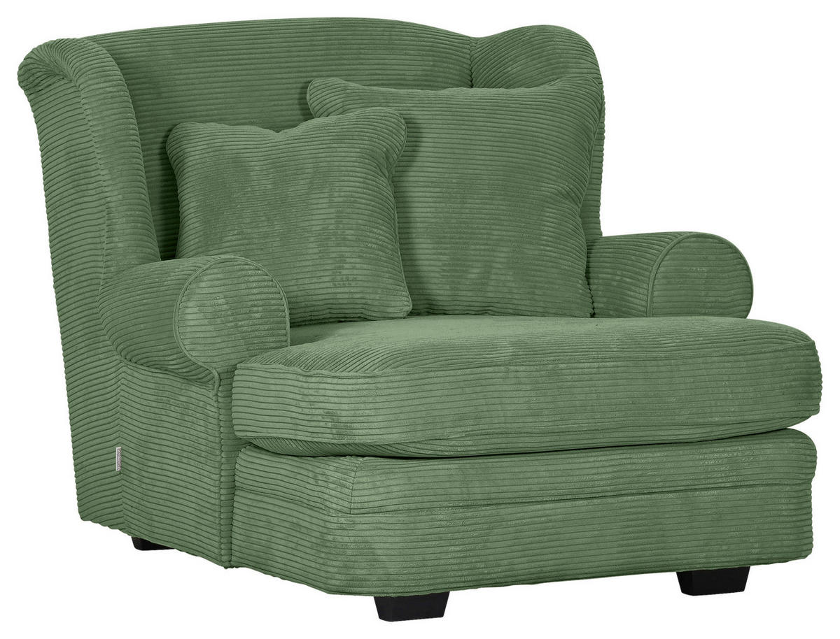 XXL-SESSEL Cord Olivgrün    - Beige/Dunkelbraun, Design, Holz/Textil (121/100/140cm) - Ambia Home