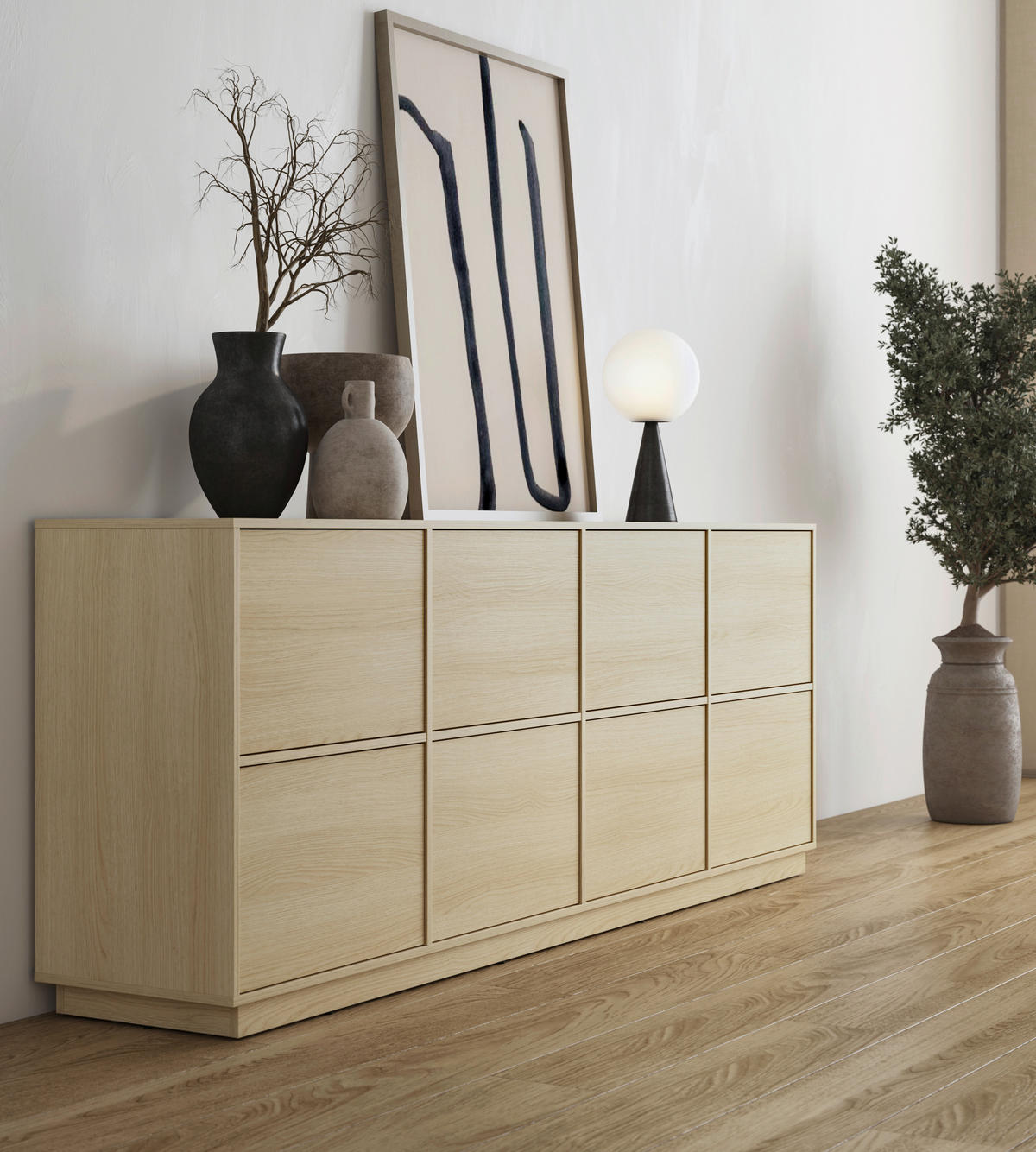 SIDEBOARD Japandi  in 220,5/82,5/41,5 cm  - Eichefarben, Design, Holzwerkstoff (220,5/82,5/41,5cm) - MID.YOU