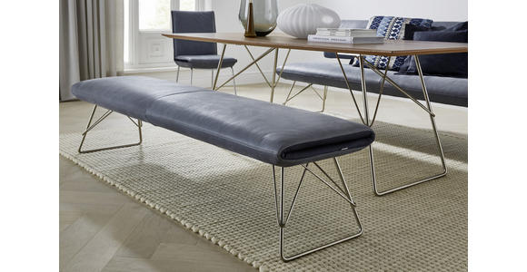HOCKERBANK in Leder Blau, Dunkelblau - Blau/Edelstahlfarben, Design, Leder/Metall (196/88/54cm) - Ambiente