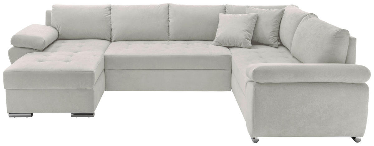 WOHNLANDSCHAFT in Mikrofaser Beige  - Chromfarben/Beige, KONVENTIONELL, Textil/Metall (157/305/219cm) - Livetastic