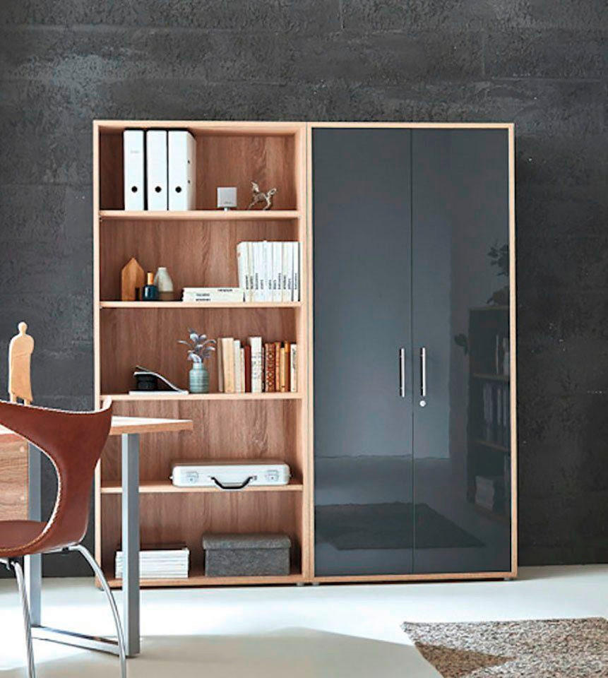AKTENSCHRANK Sonoma Eiche, Anthrazit Hochglanz  - Anthrazit Hochglanz/Sonoma Eiche, MODERN, Holzwerkstoff (173/186/33cm) - MID.YOU