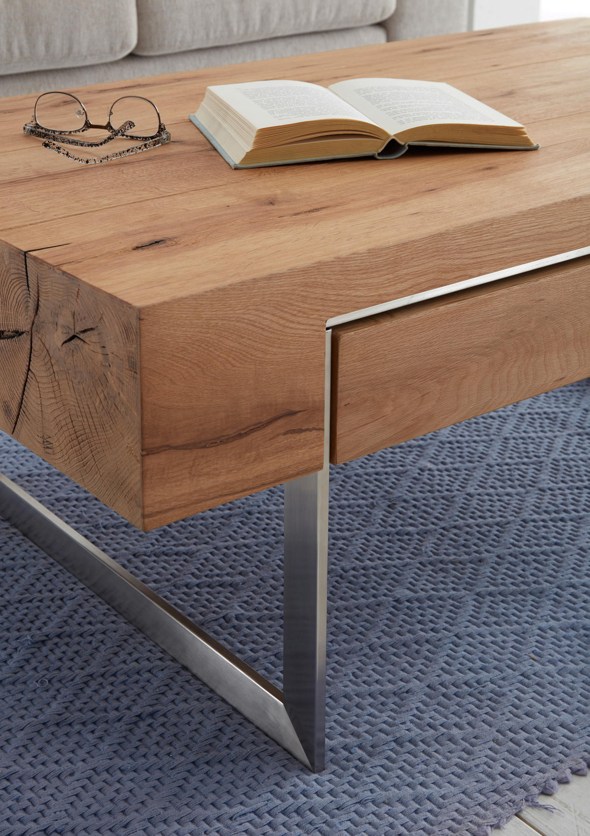 KLUBSKA MIZA, 110/40/60 cm barve hrasta, barve nerjavečega jekla  - barve nerjavečega jekla/barve hrasta, Design, kovina/leseni material (110/40/60cm) - Valnatura