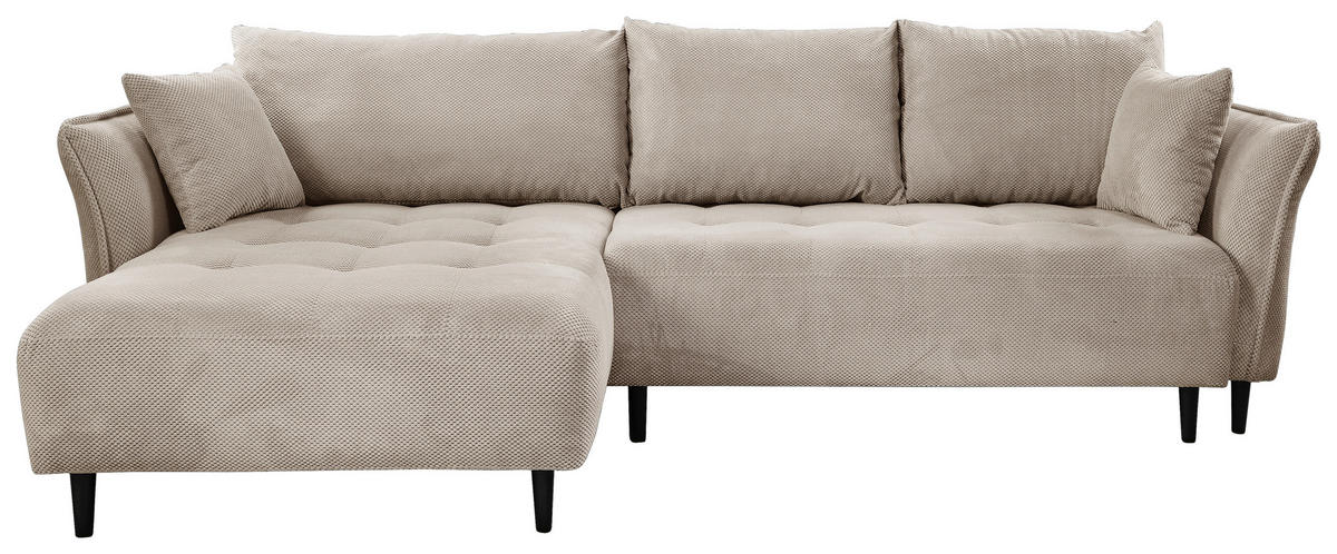 ECKSOFA in Chenille Creme  - Creme/Schwarz, Konventionell, Holz/Textil (160/290cm) - MID.YOU