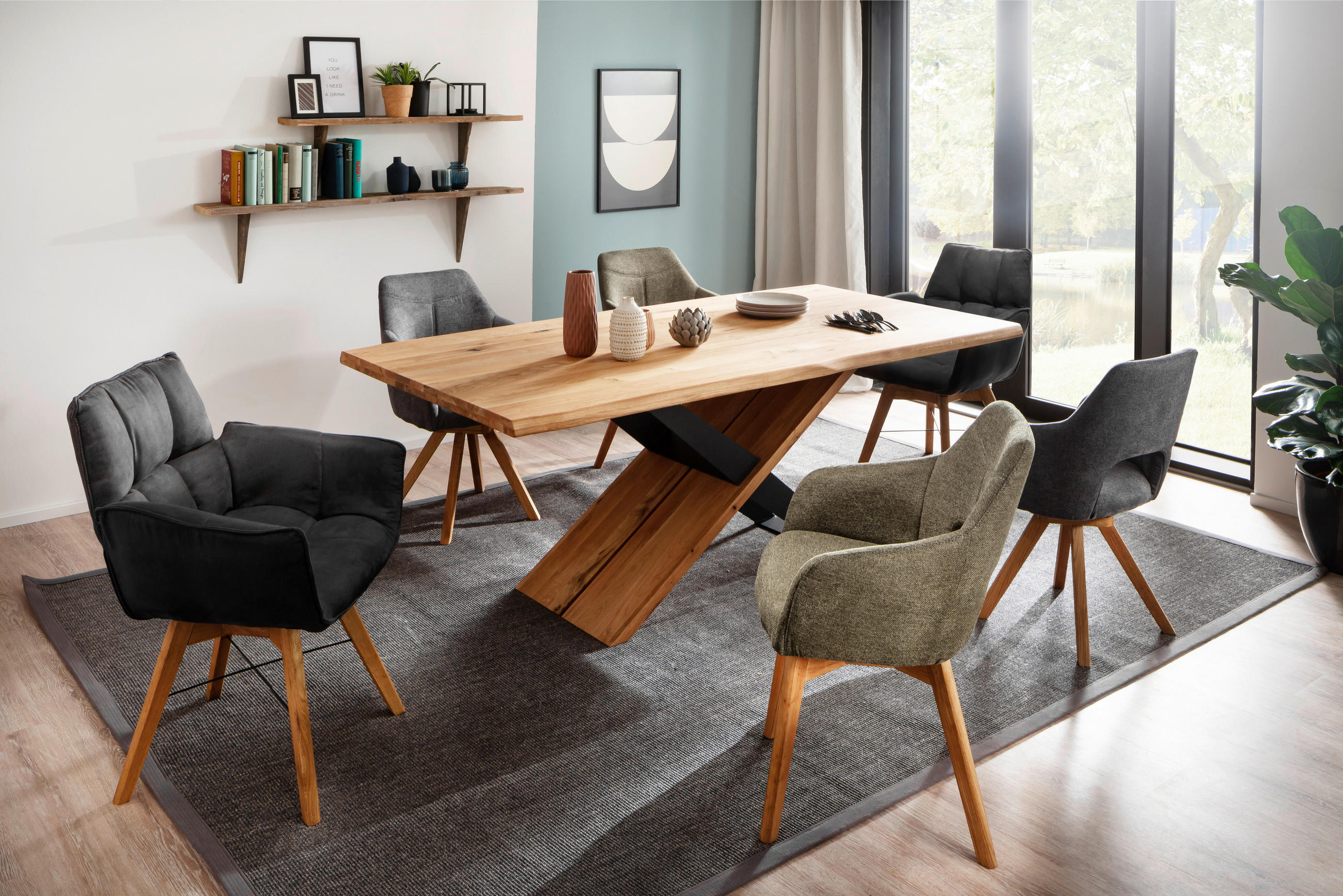 ARMLEHNSTUHL in Holz, Textil Cappuccino, Wildeiche  - Wildeiche/Cappuccino, Design, Holz/Textil (57/84/57cm) - Voleo
