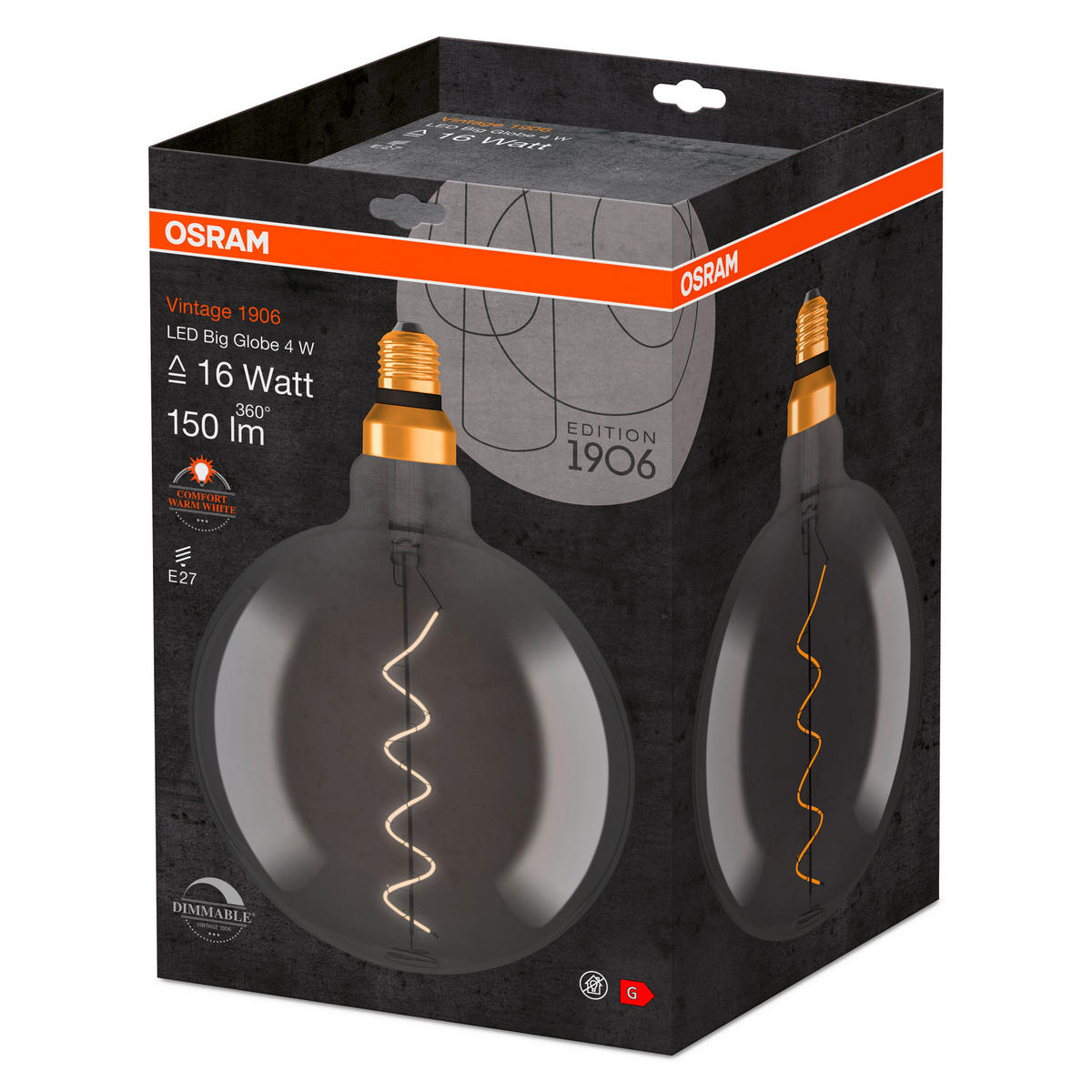 LED-LEUCHTMITTEL   E27 4 W 150 lm  - Grau, Basics, Glas (20/28,7cm) - Osram