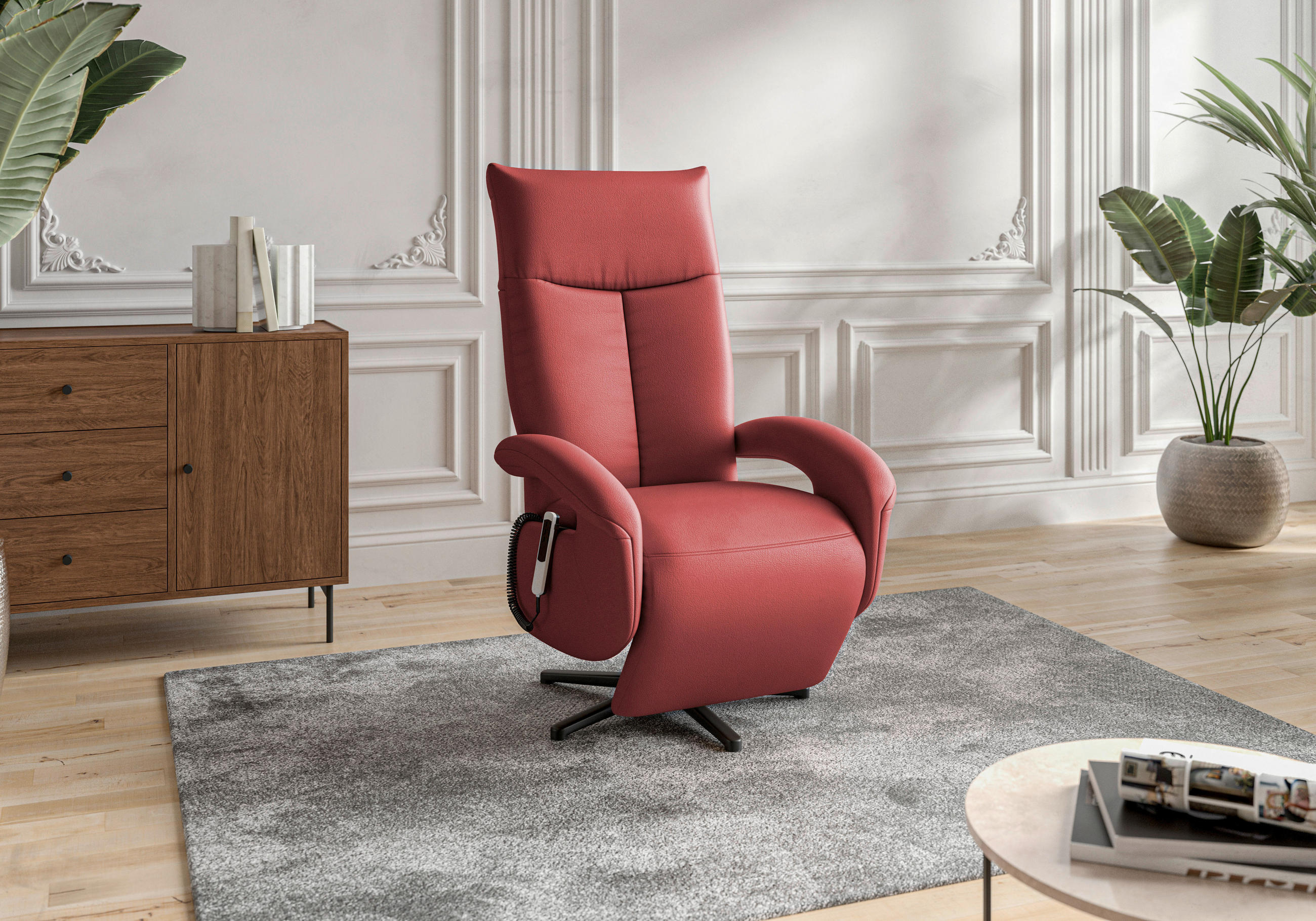 SESSEL in Echtleder Rot  - Rot/Schwarz, KONVENTIONELL, Leder/Metall (74/112/82cm) - Sit & More