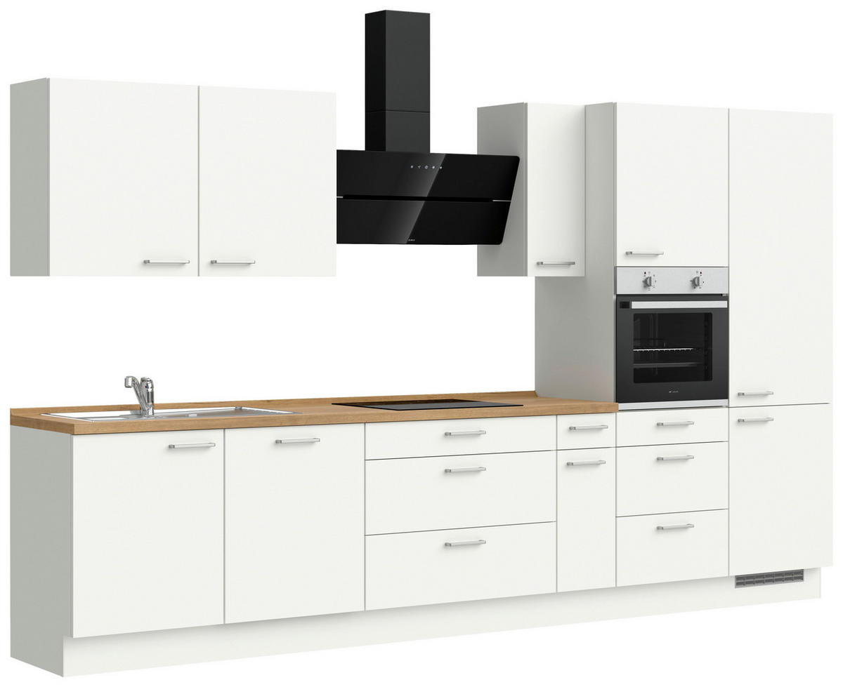 KÜCHENLEERBLOCK 360 cm   in Weiß, Eichefarben  - Edelstahlfarben/Eichefarben, MODERN, Holzwerkstoff/Metall (360cm) - Nobilia