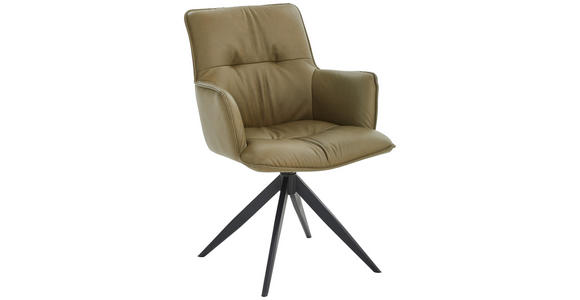 ARMLEHNSTUHL  inklusive Armlehnen, Gestellauswahl  Echtleder  - Schwarz/Olivgrün, Design, Leder/Metall (59/89/63cm) - Dieter Knoll