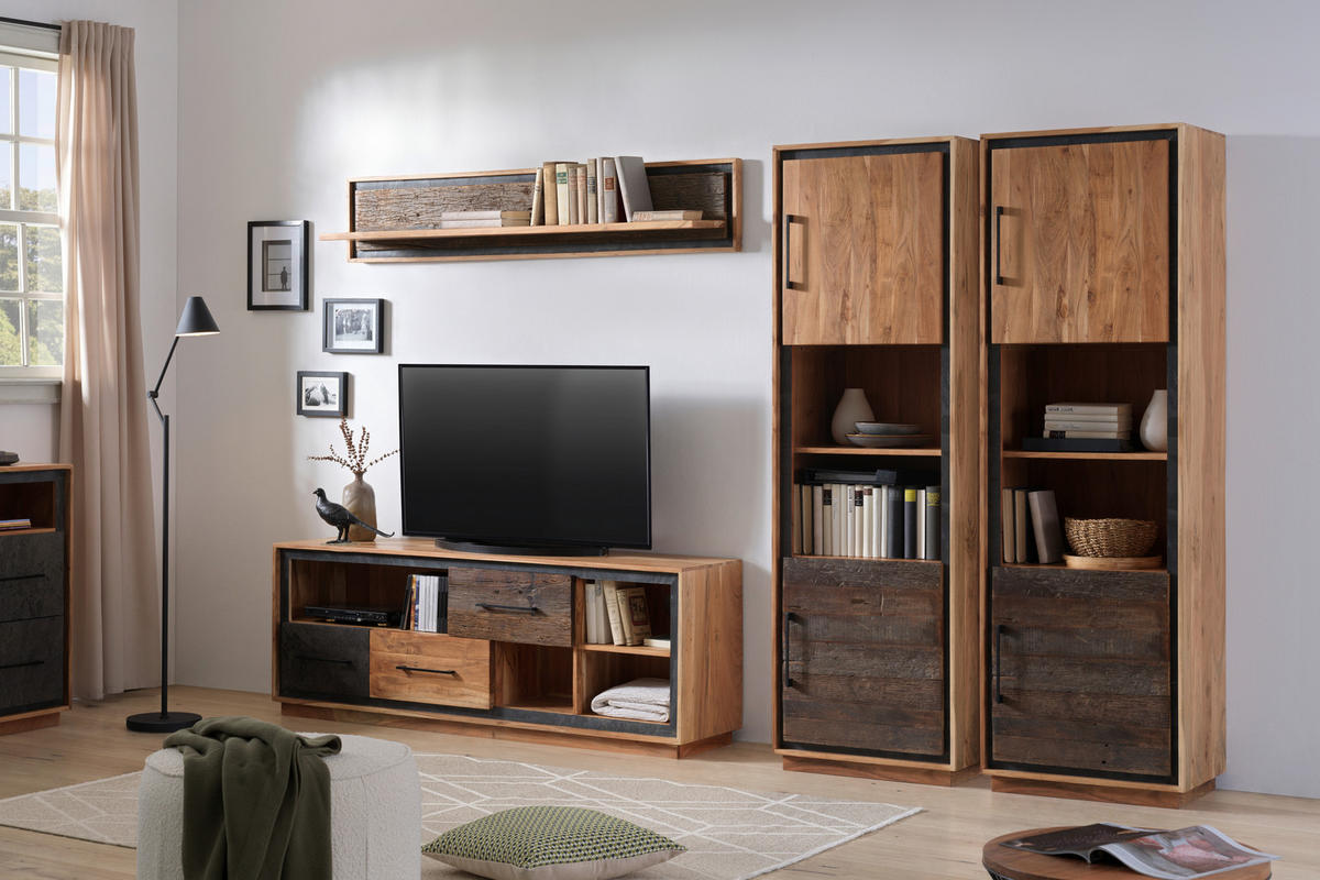 NÍZKA KOMODA, akácia, recyklované drevo, hnedá, farba akácie, tmavosivá, 160/60/40 cm - hnedá/čierna, Trend, kov/drevo (160/60/40cm) - Landscape