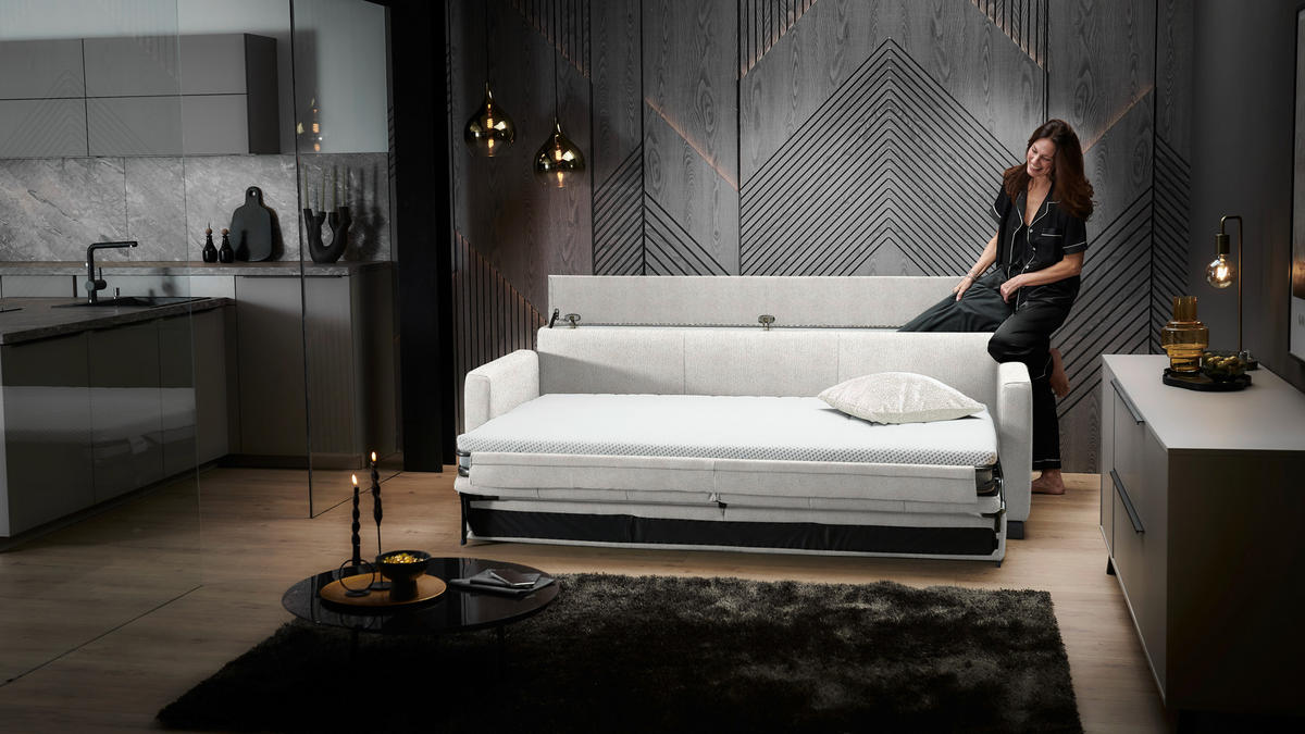 SCHLAFSOFA Flachgewebe Naturfarben haustierfreundlicher Bezug, Armteil rechts, Armteil links, Bettfunktion erhältlich, Schlafen auf Sitzhöhe, Stoffauswahl  - Schwarz/Naturfarben, Konventionell, Textil/Metall (232/77/116cm) - Dieter Knoll