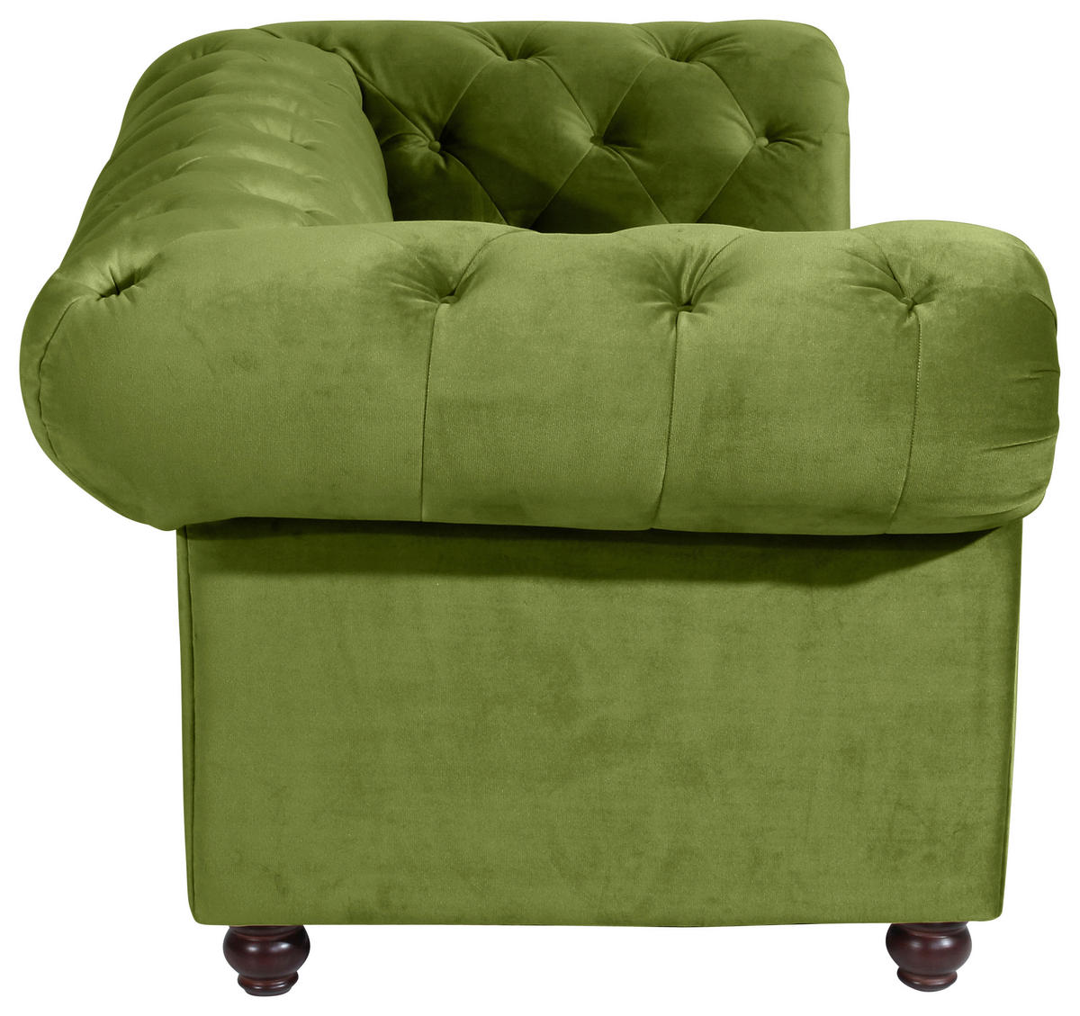 CHESTERFIELD-SOFA Orleans in Samt, Velours Olivgrün  - Nussbaumfarben/Olivgrün, Design, Holz/Textil (196/77/100cm) - Max Winzer