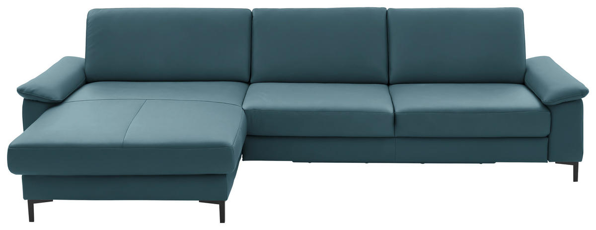 ECKSOFA Echtleder Blau  - Blau/Schwarz, Design, Leder/Metall (176/334cm) - Dieter Knoll