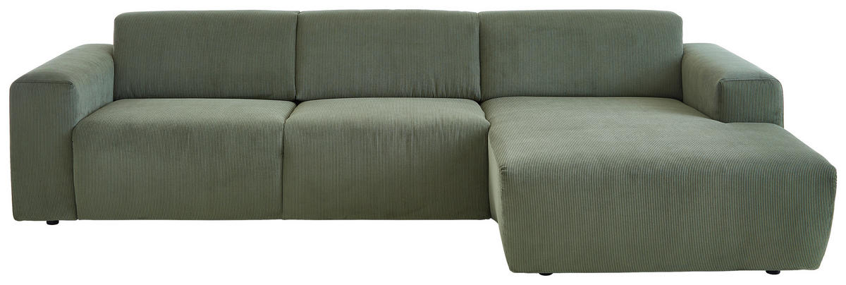 ECKSOFA in Feincord Waldgrün  301/177 cm  - Waldgrün/Schwarz, Design, Kunststoff/Textil (301/177cm) - Beldomo Style