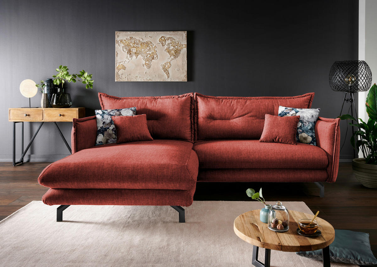 ECKSOFA in Velours Koralle  180/255 cm  - Türkis/Koralle, MODERN, Textil/Metall (180/255cm) - Livetastic