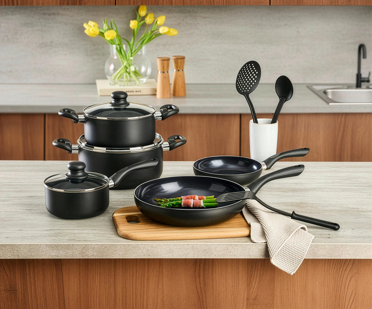 FŐZŐEDÉNYKÉSZLET 8 részes  - fekete/áttetsző, Basics, műanyag/üveg - Homeware Profession.