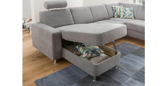Wohnlandschaft inkl.Funktionen  in Chenille Grau  - Chromfarben/Grau, Design, Kunststoff/Textil (165/301/198cm) - Xora