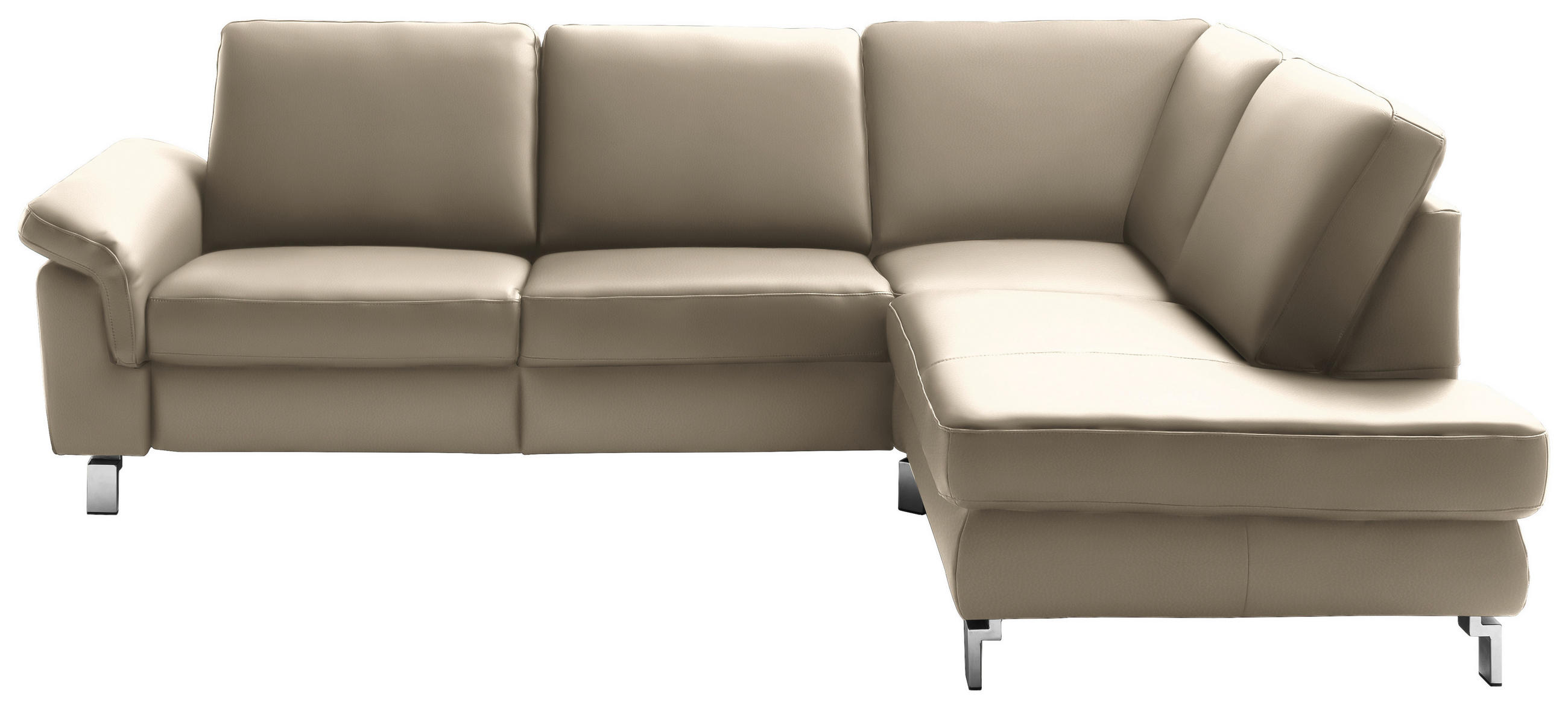 ECKSOFA in Echtleder Hellbraun  - Chromfarben/Hellbraun, Design, Leder/Metall (271/200cm) - Pure Home Lifestyle
