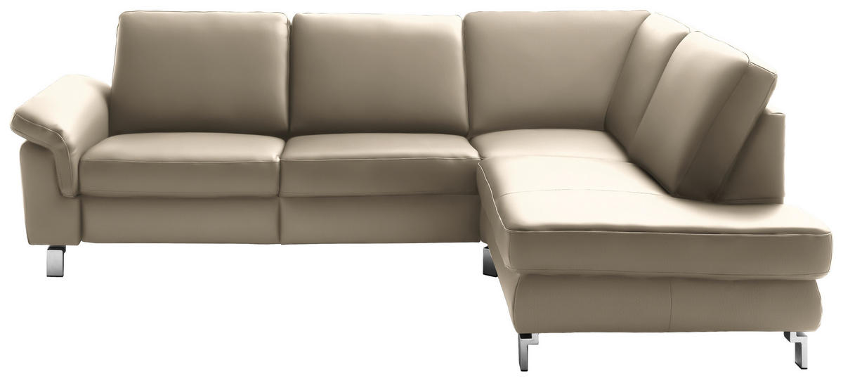 ECKSOFA in Echtleder Hellbraun  - Chromfarben/Hellbraun, Design, Leder/Metall (271/200cm) - Pure Home Lifestyle
