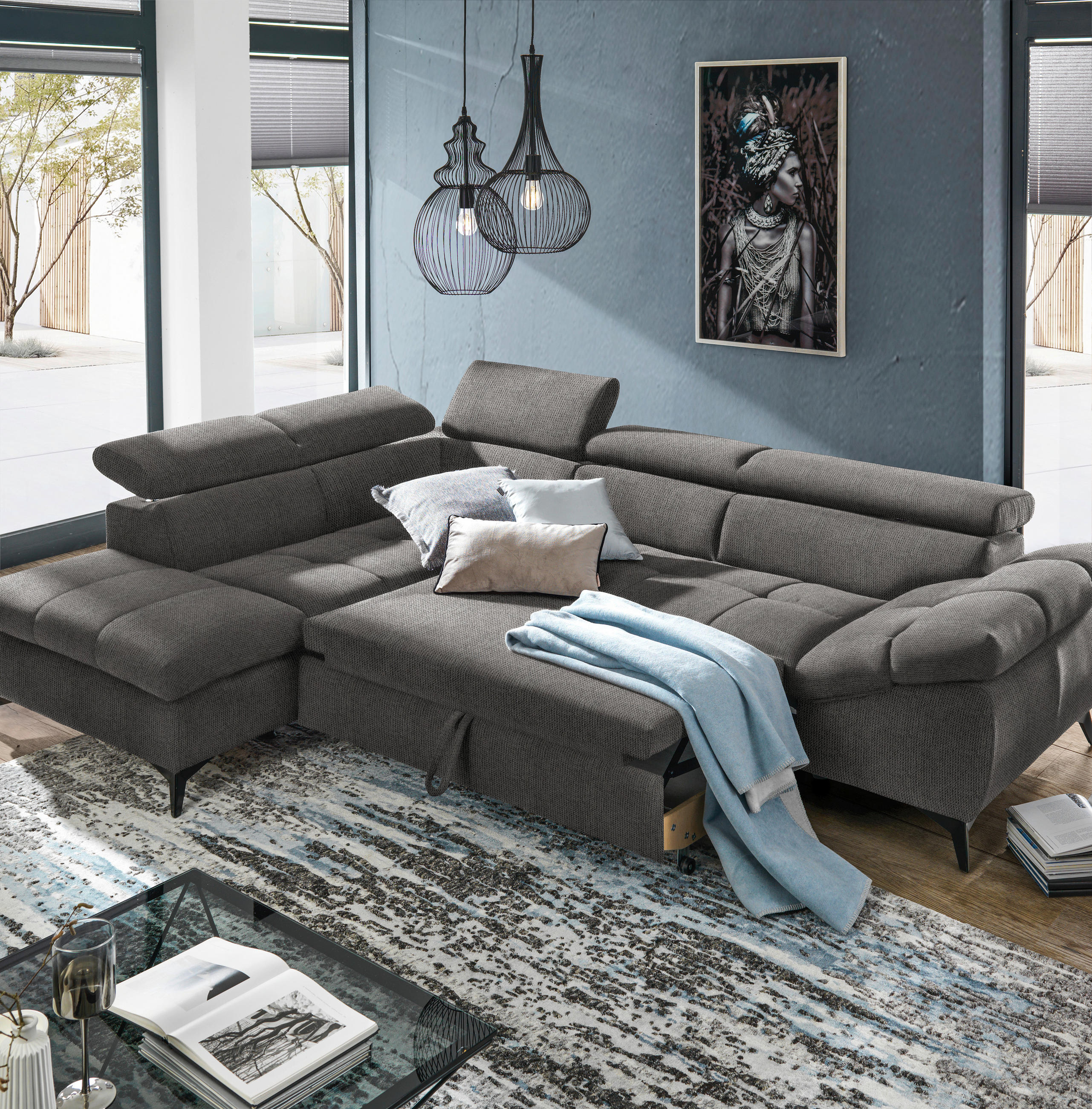 Thumbnail - Stylife Ecksofa, Grau, Textil, Uni, 4-Sitzer, Ottomane links, L-Form, 279x210 cm, Stoffauswahl, seitenverkehrt erhältlic...