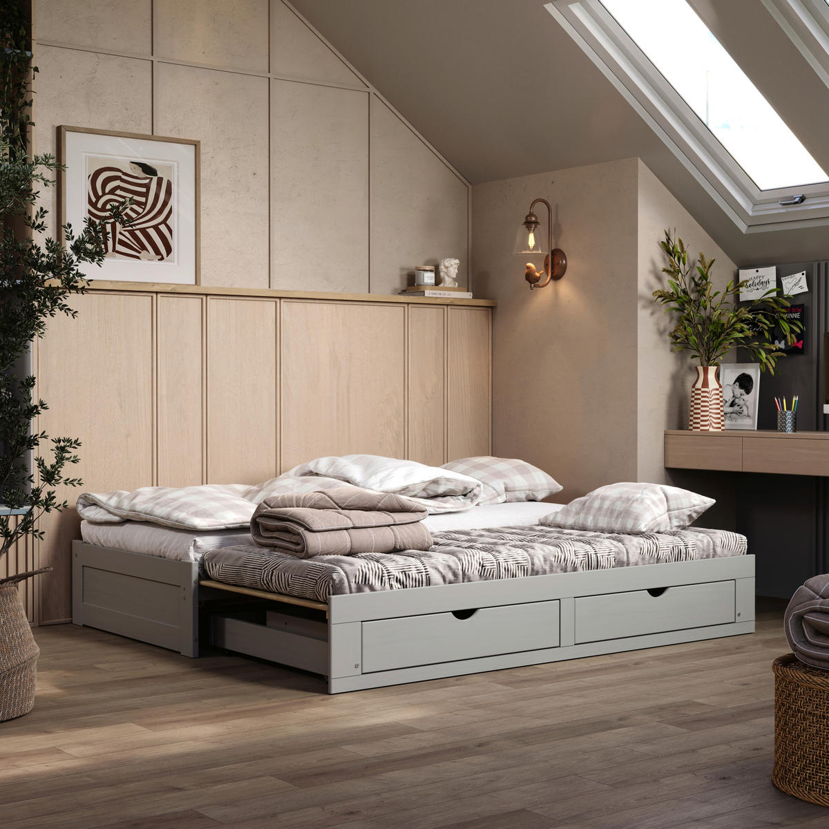 AUSZIEHBETT 206/100 cm  in Taupe  - Taupe/Naturfarben, MODERN, Holz/Holzwerkstoff (206/100cm) - MID.YOU
