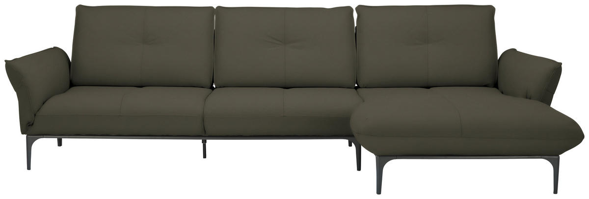 ECKSOFA in Echtleder Dunkelbraun  - Dunkelbraun/Schwarz, Design, Leder/Metall (319/182cm) - Valnatura