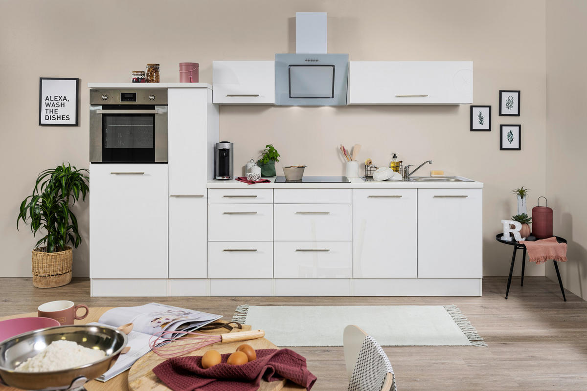 KÜCHENBLOCK 300 cm   Weiss  - Weiss/Edelstahlfarben, Konventionell, Holzwerkstoff/Metall (300cm) - Respekta