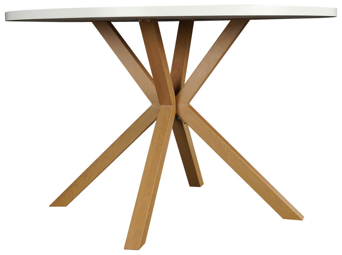 JEDILNA MIZA, bela  - bela/naravne barve, Moderno, kovina/leseni material (120/120/76cm) - MID.YOU