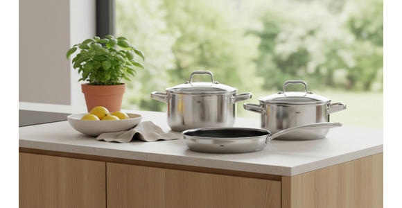 KOCHTOPFSET 3-teilig  - Klar/Edelstahlfarben, Basics, Glas/Metall - Homeware Profession.