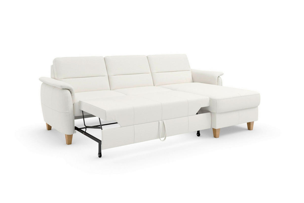 ROHOVÁ SEDAČKA, koža, biela - biela/farba duba, Basics, koža/drevo (244/163cm) - Sit & More
