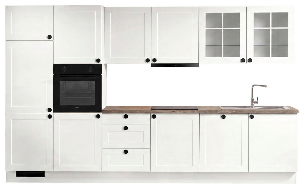 KÜCHENBLOCK IP4250 360 cm  in Braun, Weiß  - Schwarz/Weiß, Basics, Holzwerkstoff/Metall (360cm) - Impuls